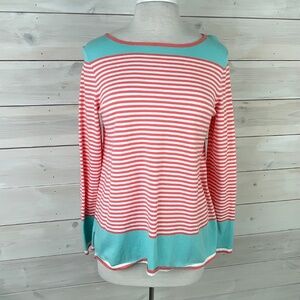 Sail to Sable Orange Blue Stripped Long Sleeve Pullover Top
